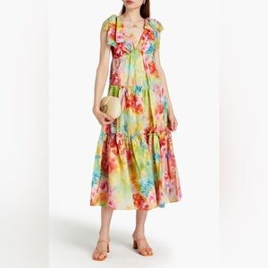 MARCHESA NOTTE Tiered metallic fil coupé floral-print woven maxi dress Large